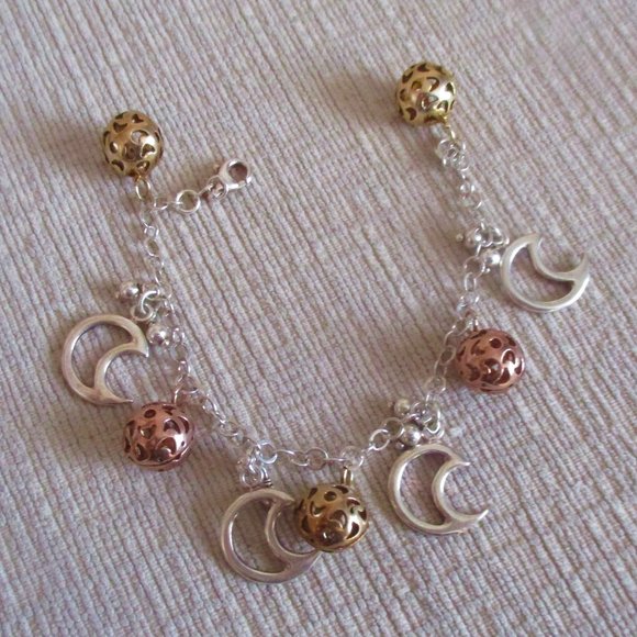 Sterling Silver & Rose Gold Half Moon Bracelet - Picture 6 of 7